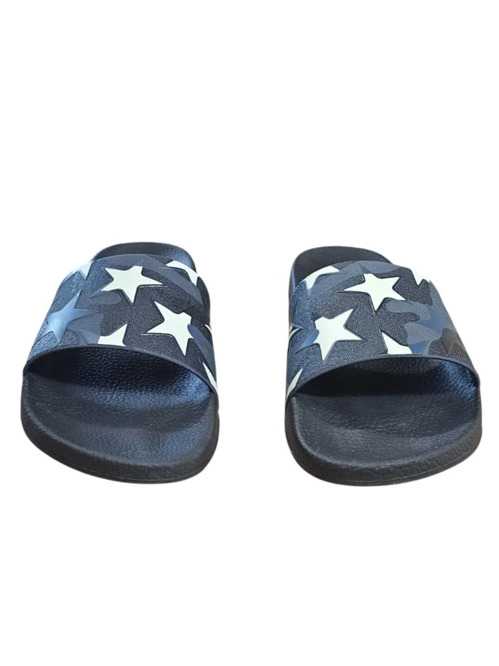 Valentino Garavani Camo Star Print Rubber Slides EU 46 US 13 UK 12 Black Blue